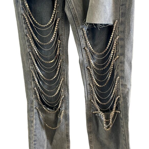 Kiwi Straight Fit Cut Out Rhinestone Rebel Bling Jeans Size Small New with Tags - Picture 7 of 16